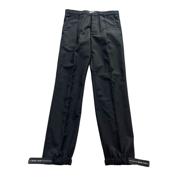 Prada Pleated Trousers With Logo Ankle Straps in Black - Picture 1 of 8
